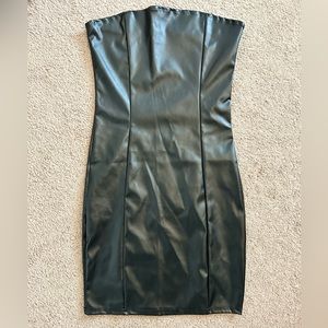 Faux Leather Bodycon Strapless Tube Dress - Stretchy